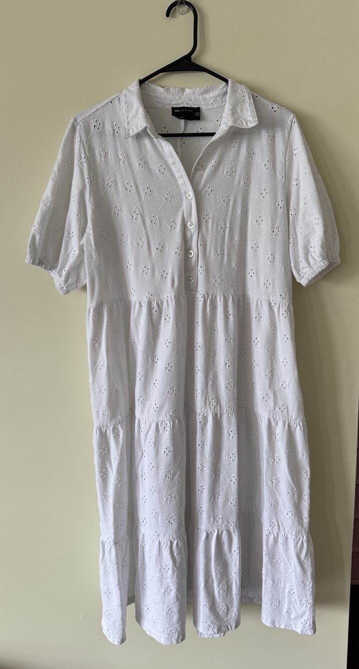 ASOS Short Sleeve White Eyelet Tiered Maxi Dress Size 8 Oversized